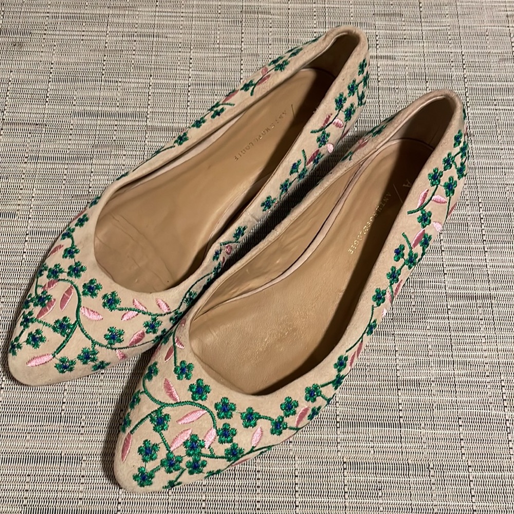 Anthropologie Embroidered Floral Vine Leather Ballet Flat